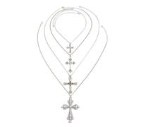 Cross Pendant Necklace Set For Women Gold/Silver Chunky Cross Necklaces Set Layered Pearl Colorful Beads Cross Pendant Necklace Fashion Y2k Jewelry For Women, adjustable, Metal, No Gemstone