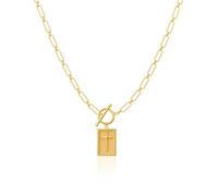 Cross Pendant Paperclip Chain Necklace, Stylish Elegant 14K Gold & Silver Plated Cross Toggle Clasp Paperclip Chain, Waterproof Sweat-Resistant Fade-Proof, Fashion Religious Jewelry Gift (Gold)