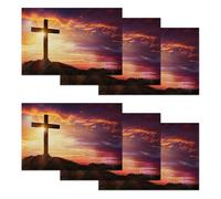 Cross Placemats Set of 6,Sunset Placemats Washable Kitchen Dining Linen Table Mats Stain Heat-Resistant for Home Party Indoor 12x18 inch