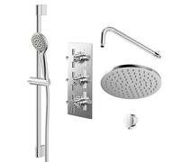 Cross Polished Triple Thermostatic Valve Mixer Shower with Round Fixed Head and Avon Shower Slide Rail Kit | Chrome | Stainless Steel | 120mm x 670mm x 345mm