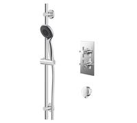 Cross Polished Twin Thermostatic Valve Mixer Shower with Clyde Slide Rail Kit and Round Shower Elbow | Chrome | Stainless Steel | 120mm x 700mm x 86mm