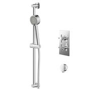 Cross Polished Twin Thermostatic Valve Mixer Shower with Tyne Slide Rail Kit and Round Shower Elbow | Chrome | Stainless Steel | 120mm x 700mm x 79mm