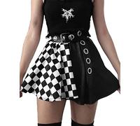 Cross Print Black Pleated Skirt with Chain Goth Punk High Waist Skater Skirts School Dark Uniform, 5-black With Blet, XX-Large