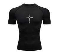 Cross Print Compression Shirt for Men Christian Athletic Tshirt Tees Tops Gym Workout Running Baselayers Undershirts,1,M