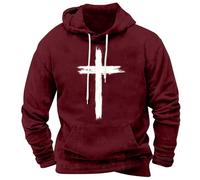 Cross Print Sweatshirt, Mens Christian Cross Jesus Hoodie Top Christ Faith Pattern Printing Pullover Sweatshirts BIg and Tall Soft comfort Workout Long Sleeve Hoodies Joggers Running Sportswear Wine