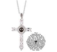 Cross Projection Necklace Love Memories Necklace Choker Crystal Cross Lord's Prayer Cross Necklace for Friends Father's Gift (B)