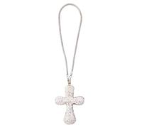 Cross Rear View Mirror Charm, 3D Bling Rhinestone Cross Car Hanging Accessories Double-Sided Religious Ornament Pendant for Car Interior Decor Men Women (Silver White)