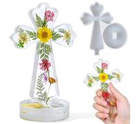 Cross Resin Molds Silicone with Base 7 Inch Religious Standing Cross Silicone Mold for Epoxy Resin Casting Fancy Crucifix Baptism Candle Craft Molds Gypsum Freshie Mould Christian Halloween Home Decor