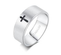 Cross Rings for Men, Premium Pure Titanium Rings for Men Lord Jesus Christian 8MM Black Silver Mens Wedding Ring Comfort Fit Matte Size 6-13, Metal, No Gemstone