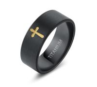 Cross Rings for Men, Premium Pure Titanium Rings for Men Lord Jesus Christian 8MM Black Silver Mens Wedding Ring Comfort Fit Matte Size 6-13, Metal, No Gemstone