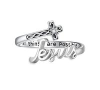Cross Rings for Women 925 Sterling Silver Jesus Cross Ring Jesus Faith over Fear Hope Spoon Rings Christian Religion Jewellery for Women Daughter Friend