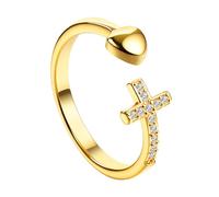 Cross Rings for Women: Purity Ring Adjustable Inspirational Prayer Cubic Zirconia Cross Heart Rings Band Religious Christian Faith Jewelry Gifts