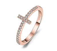 Cross Sideways Promise Ring for her, 14K Gold Plated 925 Sterling Silver Rings for Women, Anniversary CZ Simulated Diamond Ring, Girls Womens Jewellery Gifts