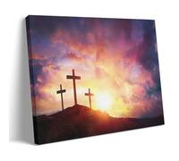 Cross Silhouette Religion Symbol Three Crosses on Hill Christian Poster Canvas Wall Decor Art Painting Prints on Modern Artwork for Living Room,Bathroom,Bedroom,Home 12x18inch(30x45cm)