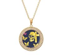 Cross Skull Navy Multicolored Diamond Necklace Dainty Round Pendants Jewelry for Women Golden-style