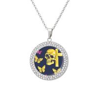 Cross Skull Navy Multicolored Diamond Necklace Dainty Round Pendants Jewelry for Women Silver-style