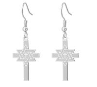 Cross Star of David Earrings for Women Hexagram Cross Earrings Religious Christ Jewelry for Her, One Size, Stainless Steel, No Gemstone