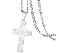 Cross Star of David Pendant Necklace for Men Women Crucifix Cross Pendant with Hexagon Stainless Steel Religious Jewish Christian Protection Jewelry Gifts (silver cross star of david necklace)
