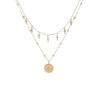 Cross star round brand double-layer collarbone chain, stainless steel multi drop layered necklace, vintage niche accessory, suitable for commuting, sweet and cool dressing, daily life and gift giving
