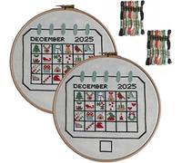 Cross Stitch Advent Calendar 2025, Christmas Countdown Advent, Embroidery Kit with 70 Pattern for Beginners, 24 Days Countdown Advents Calendar Xmas Gift for Starter & Craft Lovers (2pcs)