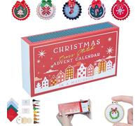 Cross Stitch Advent Calendar 2025 Christmas DIY Festive Stamped Cross Stitch Kits, Crochet Advent Calendar Kit, 24 Day Christmas Countdown Embroidery Set for Beginners and Craft Lovers (Red)