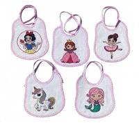 Cross stitch bib kits of 5pcs blank cotton 14ct aida fabric with patterns and hoops to quick start for expecting mom stree relief to make personalized welcome gift to new born in pink edge