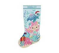 Cross Stitch Christmas Stocking Patterns for Adults, Personalized Easy Counted DMC Embroidery Patterns for Beginners, Cute Mermaid, Pink Baby Octopus, Turtle, Blue Holiday Design DIY, Digital Download