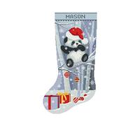 Cross Stitch Christmas Stocking Patterns for Adults, Personalized Easy Counted Simple DMC Embroidery Patterns for Beginners, Cute Panda Blue Holiday Design DIY, Digital Download