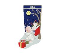 Cross Stitch Christmas Stocking Patterns for Adults, Personalized Easy Counted Simple Embroidery Pattern for Beginners, Cute Angel Cat, Religious Catholic Holiday Stockings Design DIY