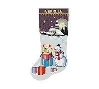 Cross Stitch Christmas Stocking Patterns for Adults, Personalized Easy Counted Simple Grey Embroidery Patterns for Beginners, Cute Funny Snowman Holiday Stockings Design DIY, Digital Download