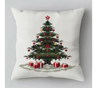 Cross Stitch Christmas Tree Tapestry Cushion Cover 45x45cm Needlepoint Craft Set Pre Printed Handmade Cushion Cover Kit Decorative for Adults