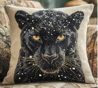 Cross Stitch Cushion Cover Kit for Adults Beginners Animal Black PantherPre-Printed Embroidery Set,DIY Handmade Needlepoint Pillow Kit Home Decor 45x45cm Creative home decoration Needlework