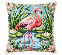 Cross Stitch Cushion Kit Pink Flamingo 4 Adults Beginners Sofa Pillow DIY Needlework Cushion Kit Cushion for Creative Home Decor 11Ct：17.7 * 17.7In