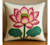 Cross Stitch Cushion Kit Pink Lotus 4 Adults Beginners Sofa Pillow DIY Needlework Cushion Kit Cushion for Creative Home Decor 11Ct：17.7 * 17.7In