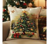 Cross Stitch Cushion Kits for Adults Kids Beginners Christmas Tree String Light Advanced Pillow case Cushion Cover Rug 45x45 DIY Needlework Embroidery Kits Handmade Set Craft Sofa Home Decor,Single