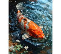 Cross Stitch Embroidery Kit, Koi Carp in Crystal Stream, Cross Kits for Adults, Easy Counted Cross Kits for Beginners,16x20inch