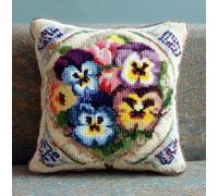 Cross Stitch Embroidery Kits Cushion Embroidery Set Beginners Pre-Printed Posy of Pansies 17.7X17.7In(45X45Cm) DIY Cross Stitch Cushion Creative Set for Adults Craft Kit Craftsman Gifts Home
