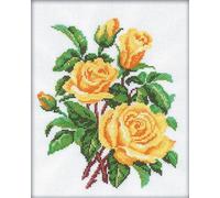 Cross Stitch Embroidery Kits for Adults Flowers - Yellow Roses 20x25cm/7.9x9.8 14CT