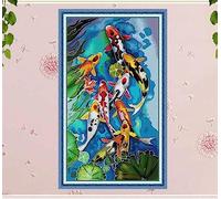 Cross Stitch Embroidery Kits for Adults Kids Koi Carp Animals Patterns,30X40Cm 11Ct Stamped DIY Dmc Needlework Easy Beginners