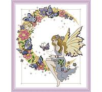 Cross Stitch Embroidery Kits for Adults Kids, WOWDECOR Beautiful Butterfly Fairy Moon Girl Flowers 11CT Stamped DIY DMC Needlework Easy Beginners