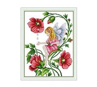 Cross Stitch Embroidery Kits for Adults Kids, WOWDECOR Butterfly Fairy Flowers 11CT Stamped DIY DMC Needlework Easy Beginners
