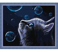 Cross Stitch Embroidery Kits for Adults Kids, WOWDECOR Fat Cat Animals Bubble Night Landscape 11CT Stamped DIY DMC Needlework Easy Beginners