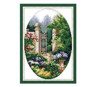 Cross Stitch Embroidery Kits for Adults Kids, WOWDECOR Flowers Door Garden Corner 11CT Stamped DIY DMC Needlework Easy Beginners