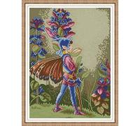 Cross Stitch Embroidery Kits for Adults Kids, WOWDECOR Forest Fairy Elves Flowers 11CT Stamped DIY DMC Needlework Easy Beginners