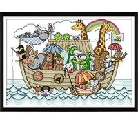 Cross Stitch Embroidery Kits for Adults Kids, WOWDECOR Giraffe Animals Sailboat Ocean 11CT Stamped DIY DMC Needlework Easy Beginners (Ferry)