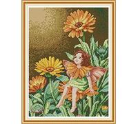 Cross Stitch Embroidery Kits for Adults Kids, WOWDECOR Lovely Fairy Baby Elves Chrysanthemum 11CT Stamped DIY DMC Needlework Easy Beginners
