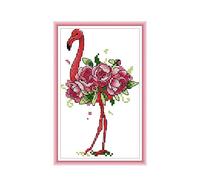 Cross Stitch Embroidery Kits for Adults Kids, WOWDECOR Red Flamingo Animals Flowers 11CT Stamped DIY DMC Needlework Easy Beginners