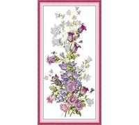 Cross Stitch Embroidery Kits for Adults Kids, WOWDECOR Spring Flowers Tall Delphinium 11CT Stamped DIY DMC Needlework Easy Beginners
