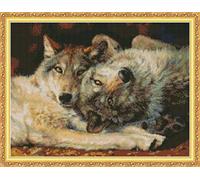 Cross Stitch Embroidery Kits for Adults Kids, WOWDECOR Two Wolves Animals 11CT Stamped DIY DMC Needlework Easy Beginners (Wolf)