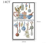 Cross Stitch Kit, 11CT & 14CT Printed Canvas, Cartoon Kitchen Design, Complete Embroidery Set with Needles and Threads, Eco-Cotton Fabric, Beginners and Hobbyists(14CT)
